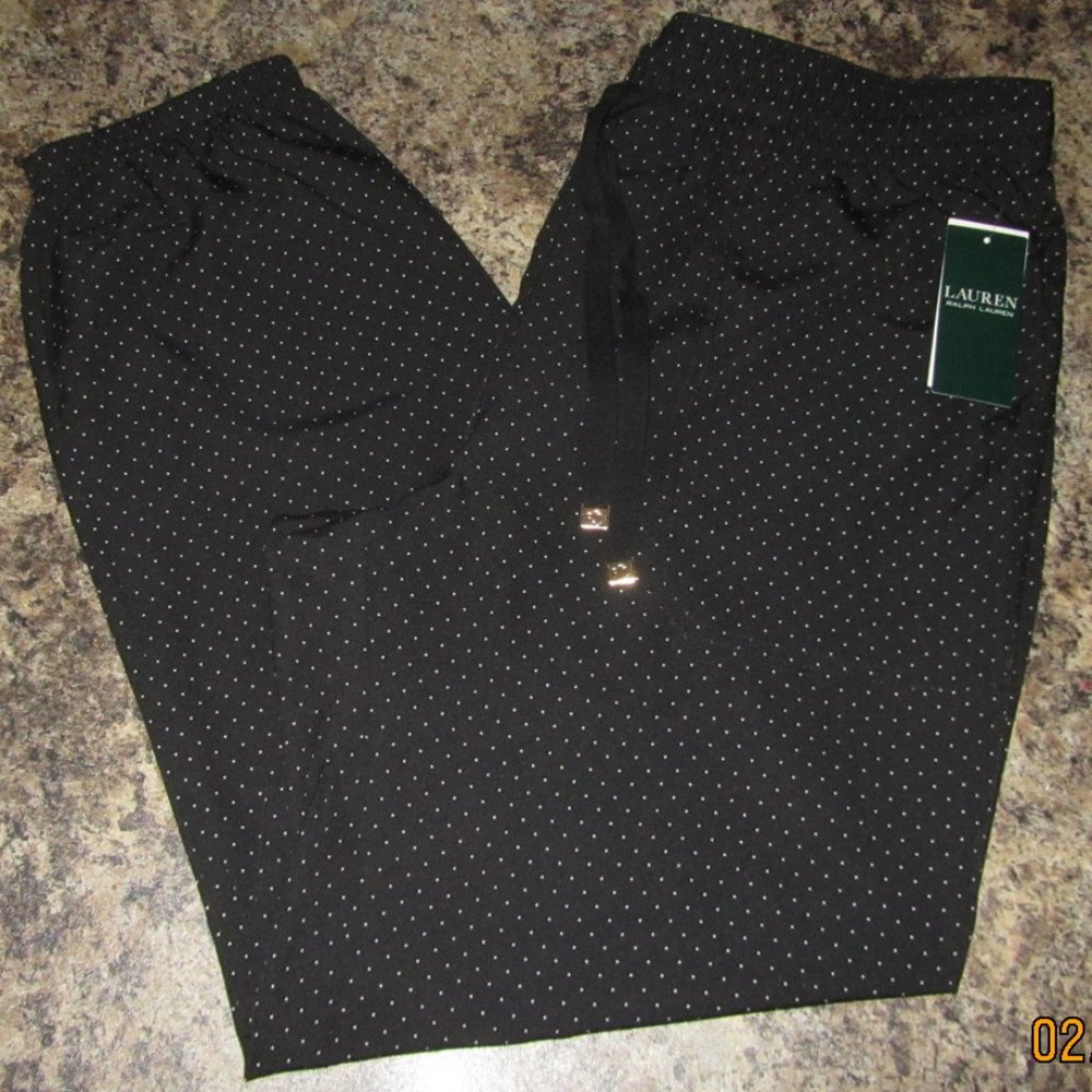 Women's Ralph Lauren Black/White Polka Dot Pants NWT-89.99 Size L